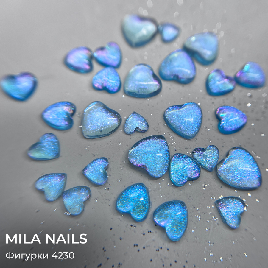 MILA NAILS Фигурки СЕРДЕЧКИ  4230  30шт 4мм, 6мм, 8мм  ГОЛУБОЙ