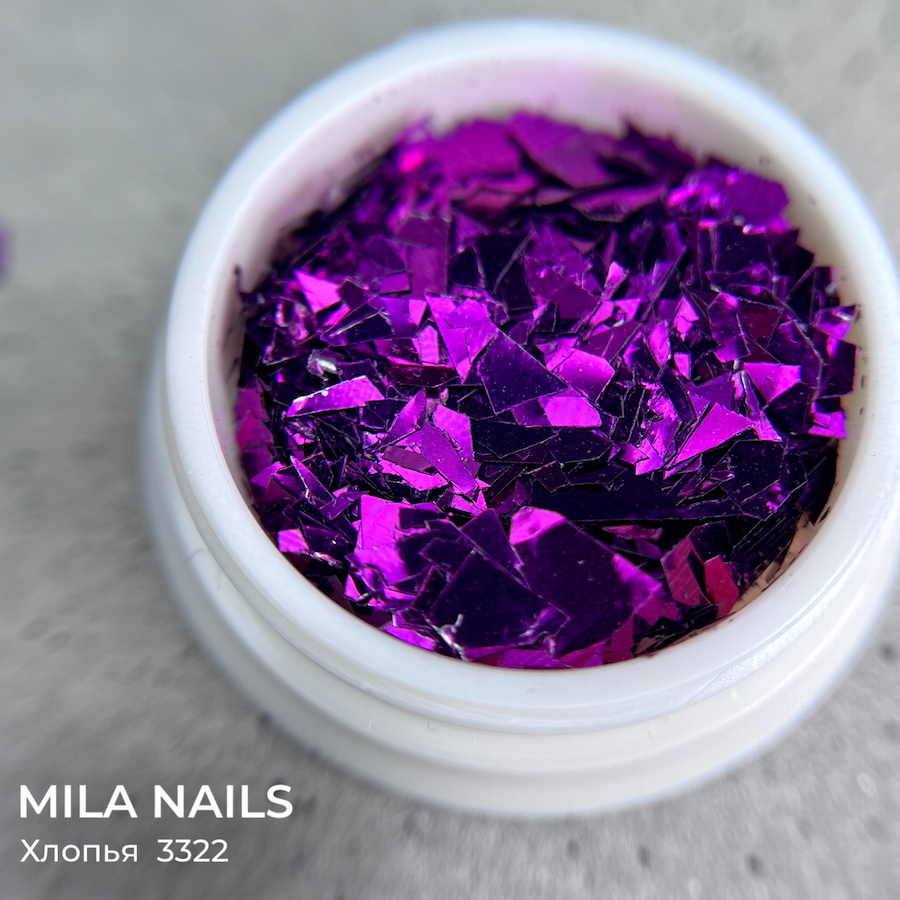 MILA NAILS Хлопья ОДНОТОН  3322  ФУКСИЯ