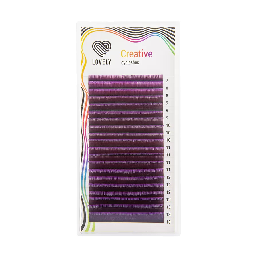LOVELY Ресницы CREATIVE двухтоновые фиолетовые   MIX  D  0.07  7 - 13мм