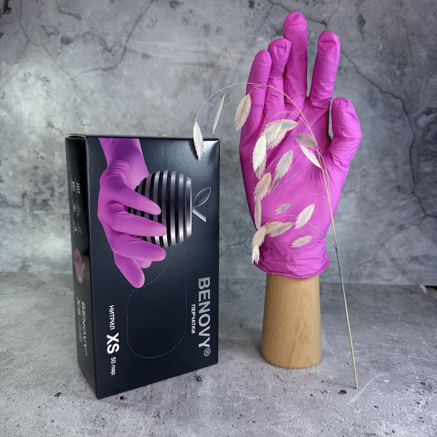 BENOVY Перчатки нитриловые ФУКСИЯ  XS  100шт