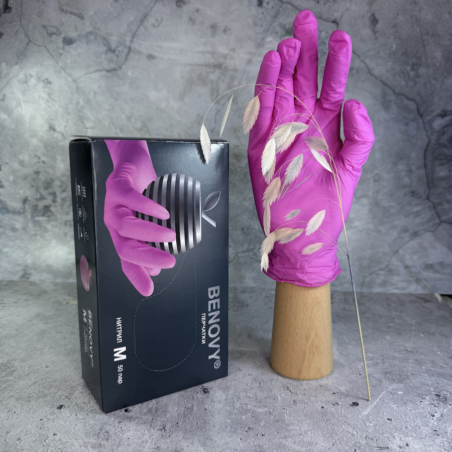 BENOVY Перчатки нитриловые ФУКСИЯ  M  100шт