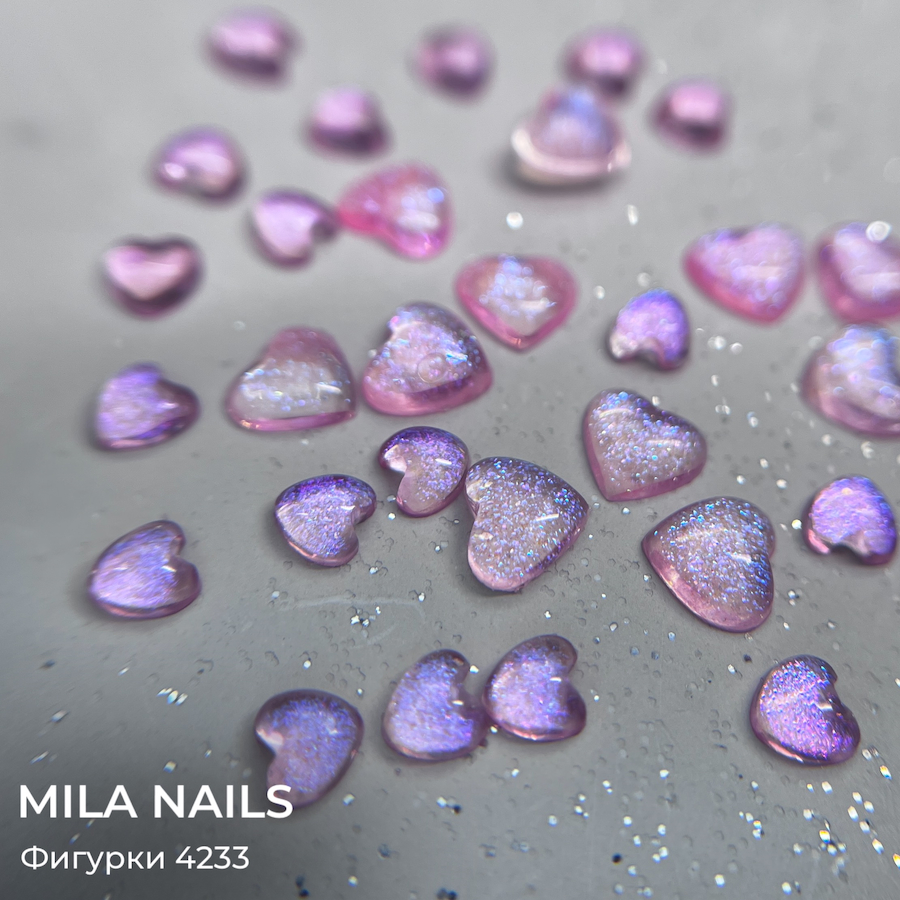 MILA NAILS Фигурки СЕРДЕЧКИ  4233  30шт 4мм, 6мм, 8мм РОЗОВЫЙ